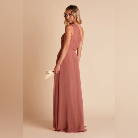 Birdy Grey Kira One Shoulder Chiffon Desert Rose Bridesmaid Maxi Dress NWT - Picture 2 of 3